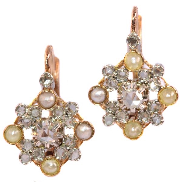 Estate earrings with pearls and diamonds Belle Epoque Art Deco